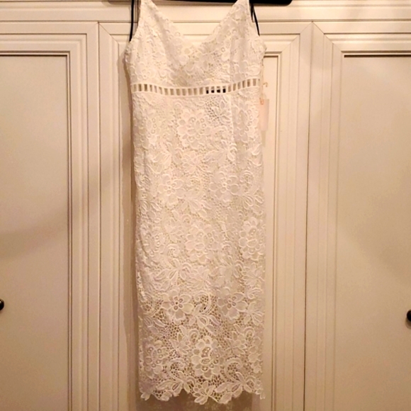 NEW Women's White Summer Lace Midi Dress SMALL - Picture 2 of 10